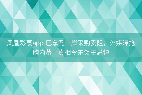 凤凰彩票app 巴拿马口岸采购受阻，外媒曝抢购内幕，真相令东谈主忌惮