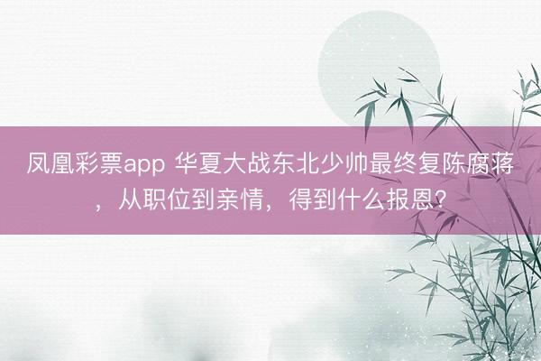 凤凰彩票app 华夏大战东北少帅最终复陈腐蒋，从职位到亲情，得到什么报恩？