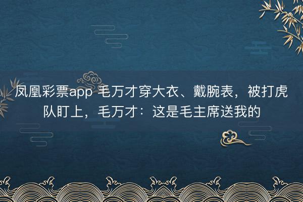 凤凰彩票app 毛万才穿大衣、戴腕表,被打虎队盯上,毛万才:这是毛主席送我的