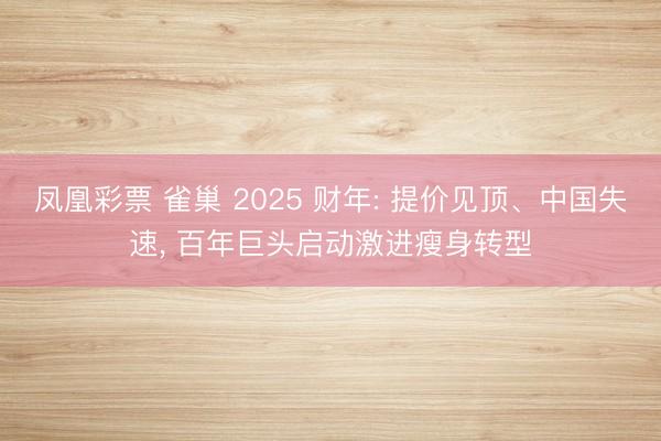 凤凰彩票 雀巢 2025 财年: 提价见顶、中国失速, 百年巨头启动激进瘦身转型