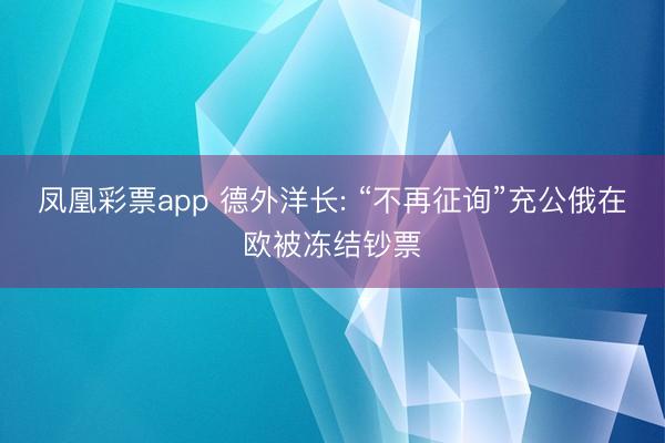 凤凰彩票app 德外洋长: “不再征询”充公俄在欧被冻结钞票